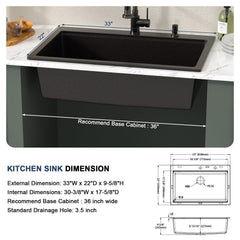 Lordear 33-Inch Drop-In Kitchen Sink Single Bowl