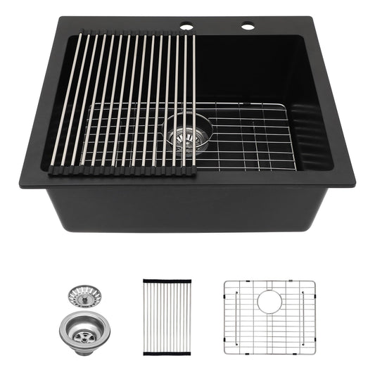 Lordear 25'' x 22'' Quartz Black Drop In Single Bowl Kitchen Sink  from Lordear