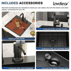 Lordear 18x18 Inch Steel Drop-In Workstation Bar Sink