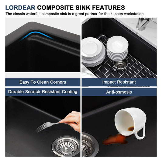Lordear 28x19x9 Inch Undermount Kitchen Sink Single Bowl with Accessories