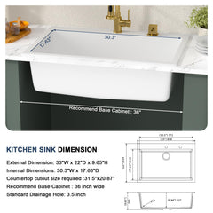 Lordear 33-Inch Drop-In Kitchen Sink Single Bowl
