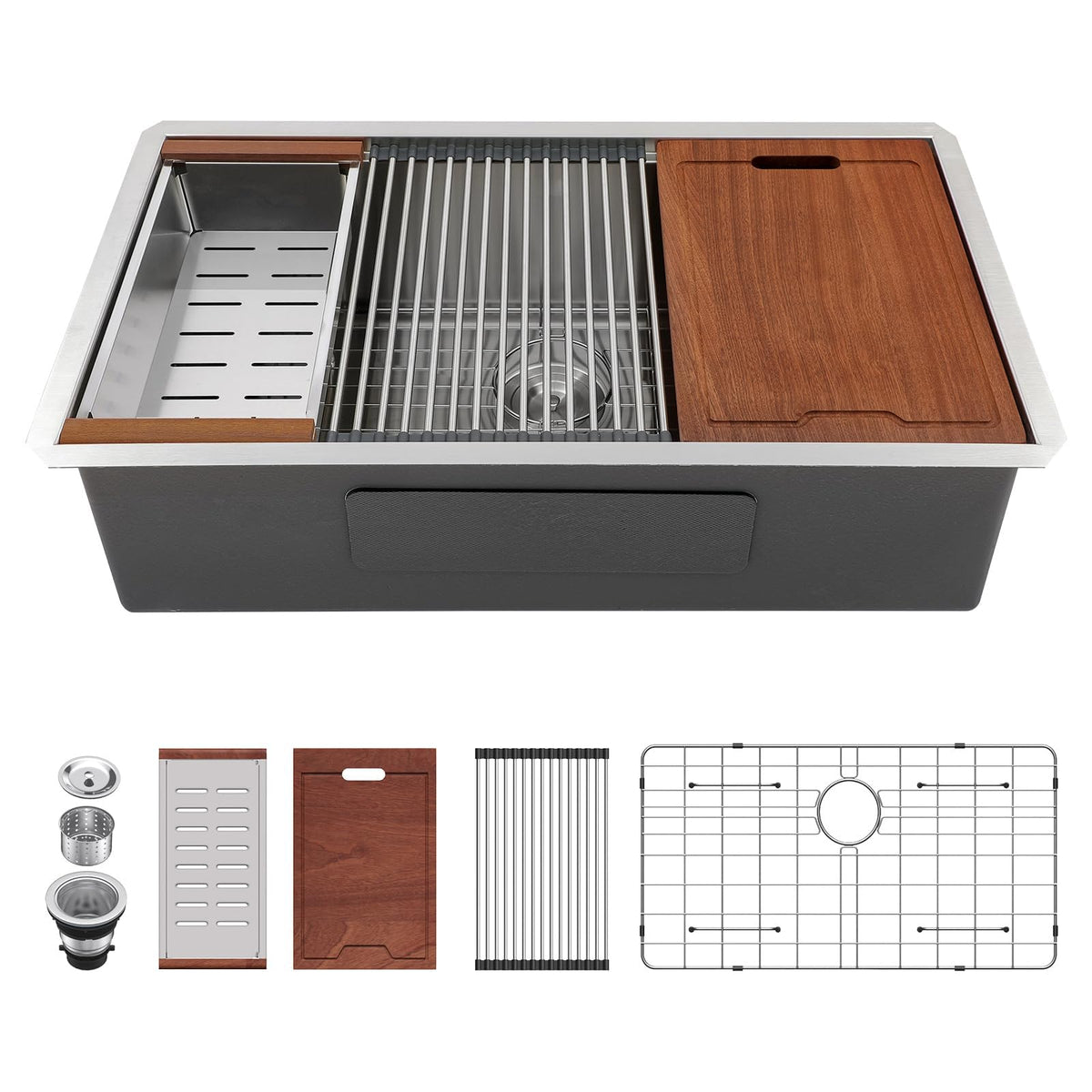 Lordear 30'' Undermount Kitchen Sink Single Bowl With Accessories