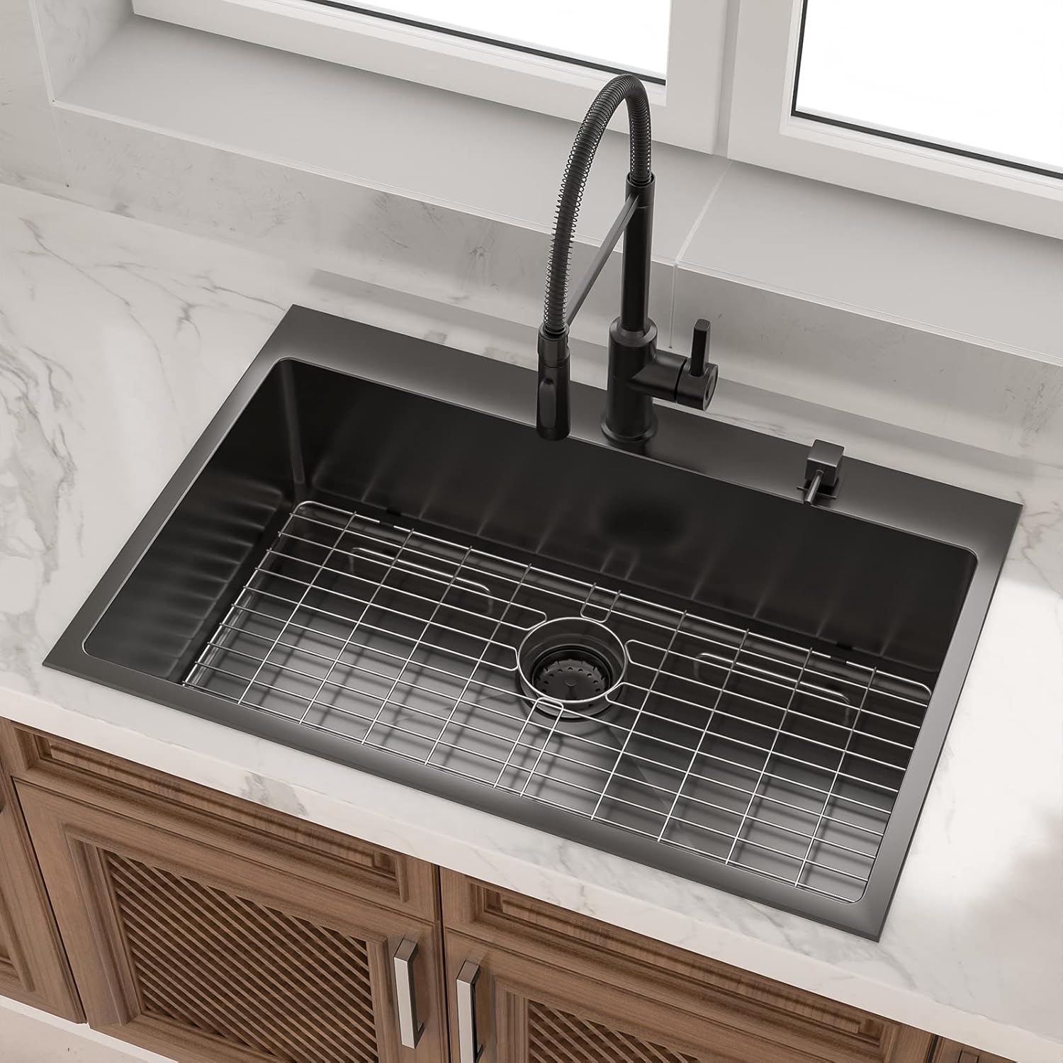 Lordear Stainless Steel Gunmetal Black Drop-in Single Bowl Kitchen Sink