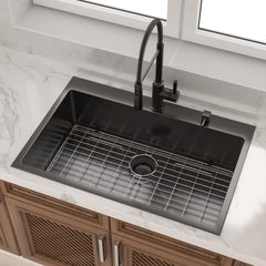 Lordear Stainless Steel Gunmetal Black Drop-in Single Bowl Kitchen Sink