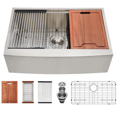 Lordear Single Bowl Workstation Apron Front Stainless Steel Farmhouse Sink