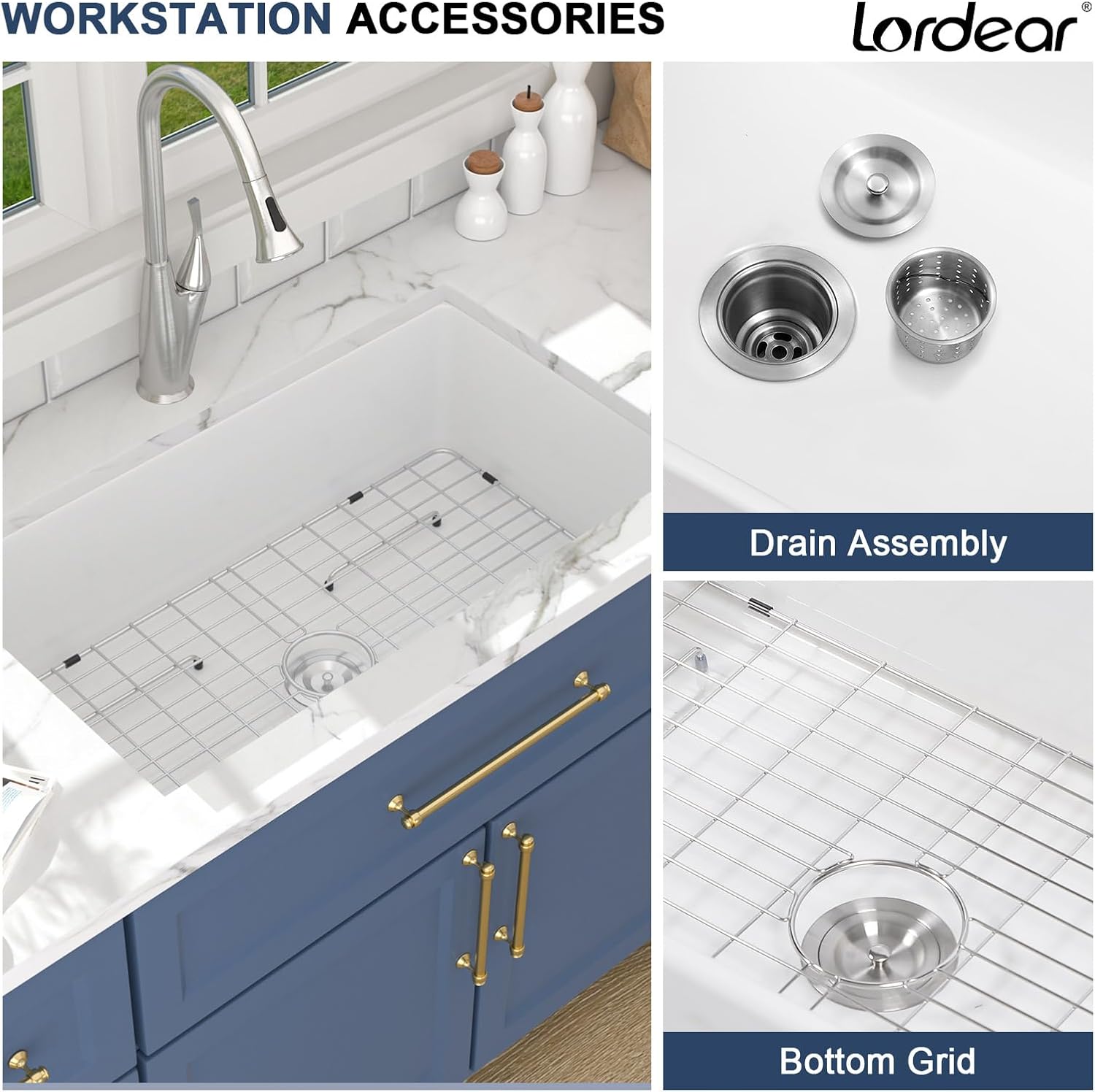 Lordear 32'' White Ceramic Undermount Single Bowl Kitchen Sink  from Lordear