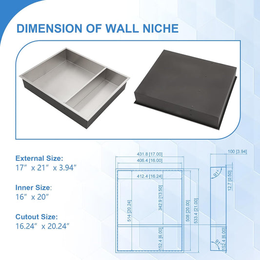 Lordear 21'' x 17'' Stainless Steel Rectangle Double Built-in Bathroom Niche  from Lordear