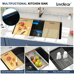 Lordear 33x19x9 Inch Undermount Kitchen Sink Single Bowl