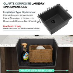 Lordear 21x18x12 Inch Quartz Composite Laundry Sink