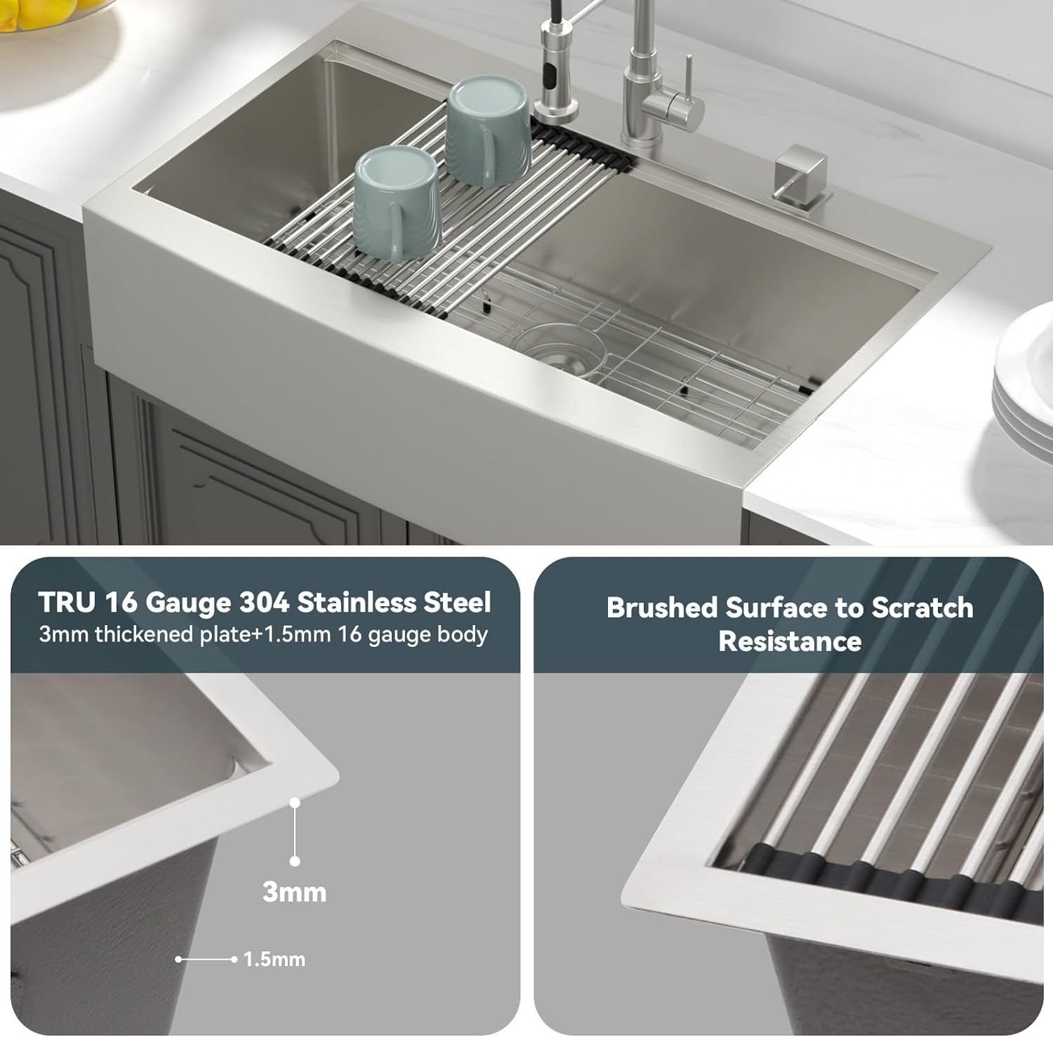 Lordear 36 Drop In Farmhouse Sink 36 inch Farmhouse workstation Kitchen Sink Drop-in Topmount Apron Front 16 Gauge Stainless Steel Deep Single Bowl Ledge Workstation Kitchen Sink  from Lordear