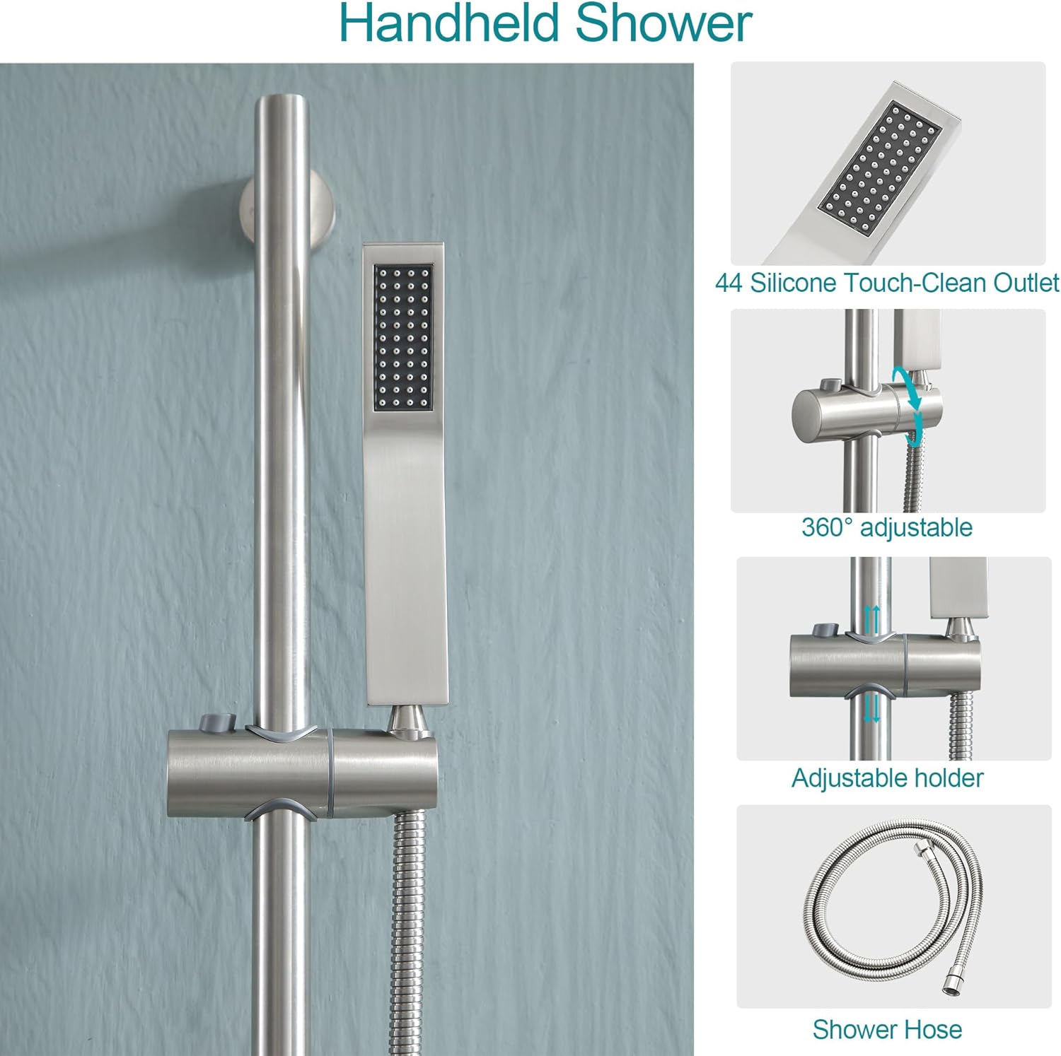 Lordear 16 Inch Shower System 16" Shower Faucet Set Ceiling Mounted Brushed Nickel Finish Stainless Steel Shower Head and Handheld, Sliding Bar and Brass Main Body Shower Valve  from Lordear