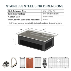 Lordear 30 Inch Drop-In Waterfall Workstation Kitchen Sink