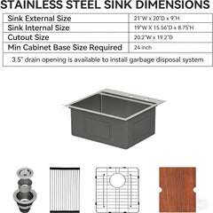 Lordear 21x20 Inch Drop-In Workstation Bar Sink