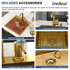 Lordear 18x18 Inch Gold Drop-In Workstation Bar Sink