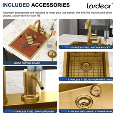 Lordear 15x20 Inch Gold Drop-In Workstation Bar Sink