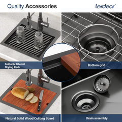 Lordear 15x15 Inch Black Drop-In Workstation Bar Sink