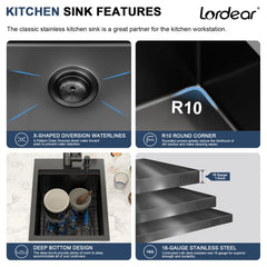 Lordear 20x15 Inch Drop-In Workstation Bar Sink