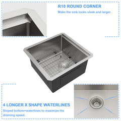 Lordear 15x17-inch Stainless Steel Undermount Workstation Bar & Prep Sink