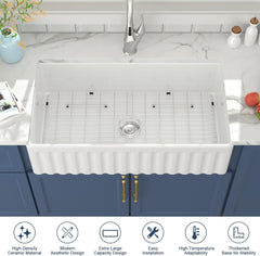Lordear White Ceramic Apron Front Fireclay Farmhouse Sink