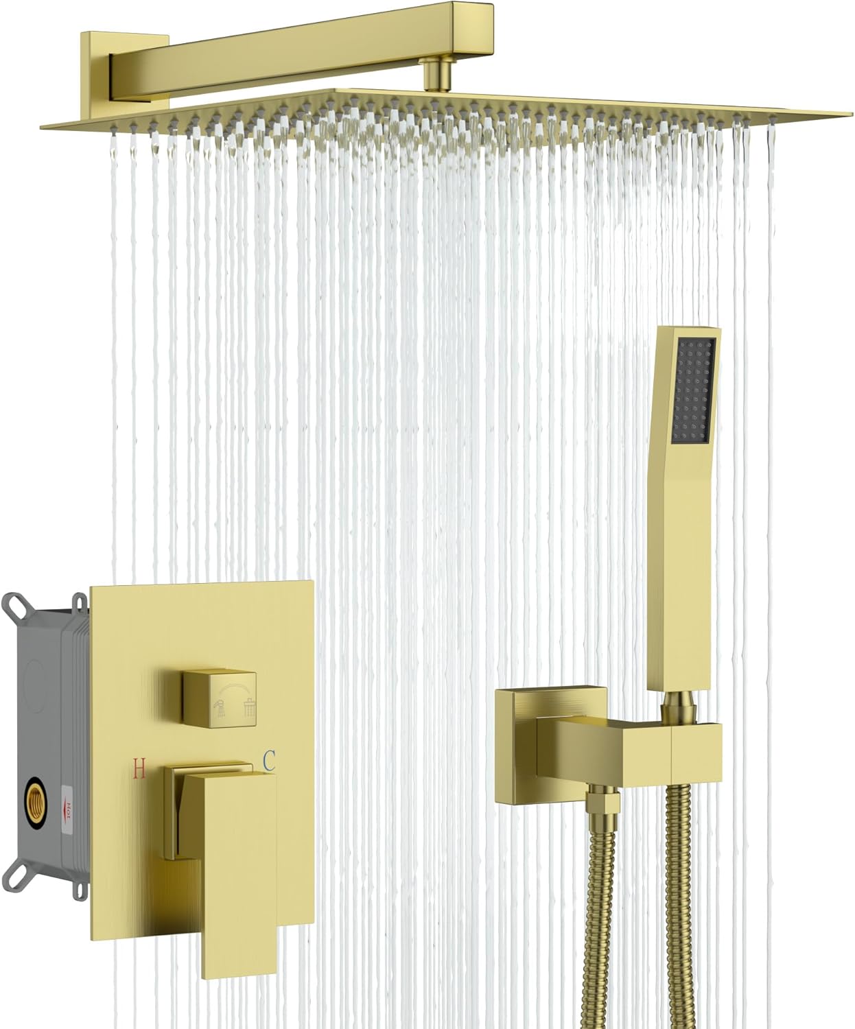 Lordear Stainless Steel Wall Mounted Square Rainfall Shower Head with Handheld Shower  from Lordear