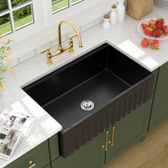 Lordear 33 Inch Black Fireclay Workstation Farmhouse Kitchen Sink
