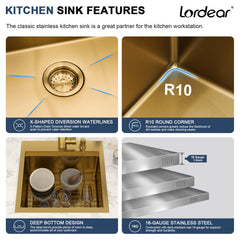Lordear 18x18 Inch Gold Drop-In Workstation Bar Sink