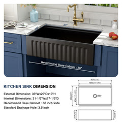 Lordear 33 Inch Black Fireclay Workstation Farmhouse Kitchen Sink