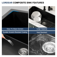 Lordear 33x19x9 Inch Undermount Bar Sink Single Bowl