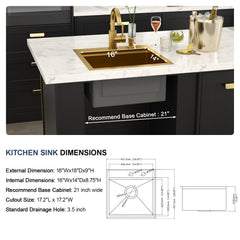 Lordear 18x18 Inch Gold Drop-In Workstation Bar Sink