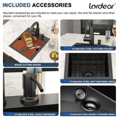 Lordear 13x15 Inch Matte Black Drop-In Workstation Bar Sink