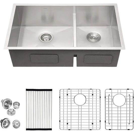 Lordear 28" Stainless Steel Double Bowl Undermount Low Divide Kitchen Sink  from Lordear 600