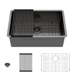 Lordear Gunmetal Black Single Bowl Undermount Stainless Steel Kitchen Sink