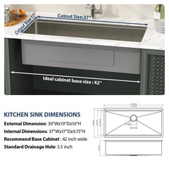 Lordear 39-Inch Undermount Workstation Kitchen Sink Single Bowl