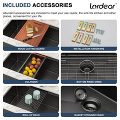 Lordear 27'' Gunmetal Black Stainless Steel Undermount Workstation Kitchen Sink