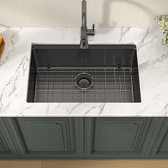 Lordear 27'' Gunmetal Black Stainless Steel Undermount Workstation Kitchen Sink
