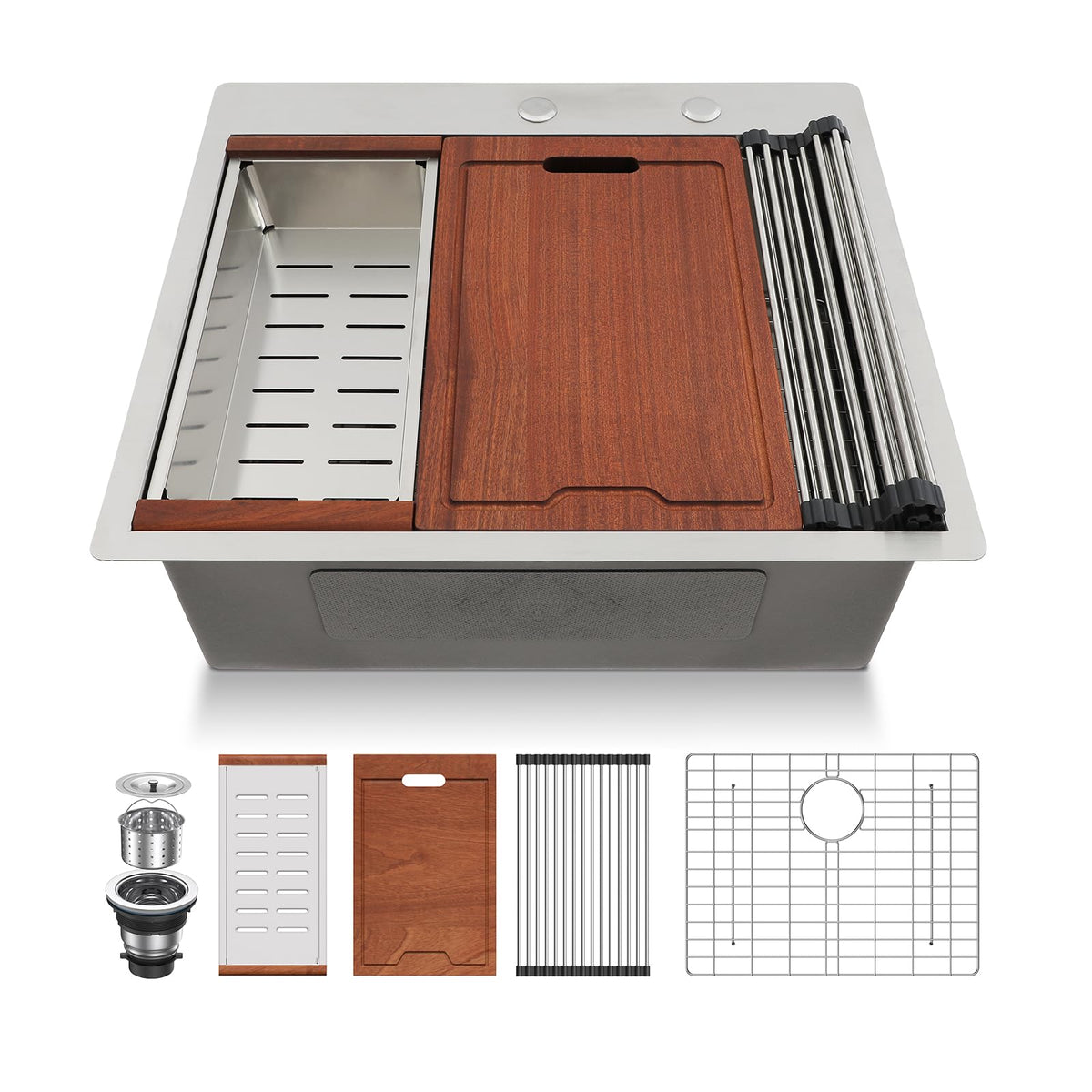 Lordear 25'' Single Bowl Topmount Stainless Steel Workstation Kitchen Sink