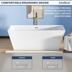 Lordear 67'' White Acrylic Rectangular Freestanding Bathtub with Overflow and Drain
