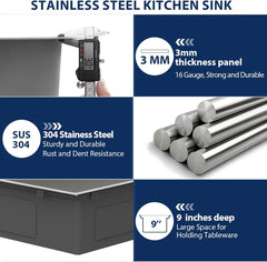 Lordear 39x22 Inch Single Bowl Stainless Steel Drop In Workstation Kitchen Sink with Mixing Bowl