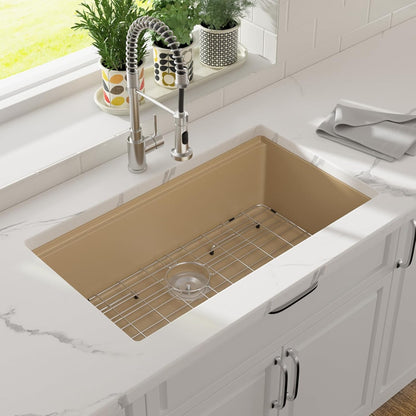 LORDEAR 33 Inch Kitchen Sink Workstation - Marble Coating Finish, 16 Gauge Stainless Steel Single Bowl Undermount sink, 33x19 Inch Kitchen Sink with Accessories Handmade  from Lordear