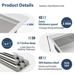Lordear 33'' Drop In Kitchen Sinks Single Bowl With Accessories
