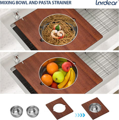 Lordear 39x22 Inch Single Bowl Stainless Steel Drop In Workstation Kitchen Sink with Mixing Bowl