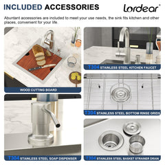 Lordear 13x15 Inch Drop-In Workstation Bar Sink