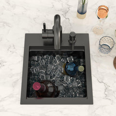 Lordear 13x15 Inch Matte Black Drop-In Workstation Bar Sink