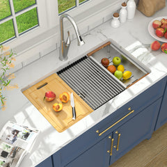 Lordear 30-Inch White Undermount Composite Workstation Sink