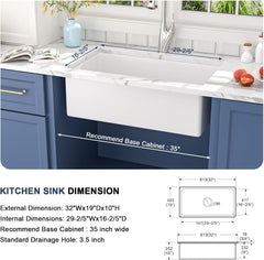 Lordear 32'' White Ceramic Undermount Single Bowl Kitchen Sink  from Lordear