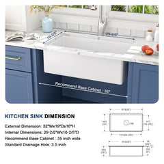 Lordear 32'' Undermount Kitchen Sink Fireclay