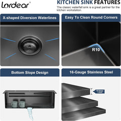 Lordear 31'' Stainless Steel Single Bowl Topmount Waterfall Workstation Kitchen Sink with Pull Out Faucet  from Lordear