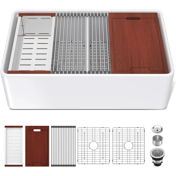 Lordear 33'' White Ceramic Apron Front Farmhouse Workstation Kitchen Sinks  from Lordear
