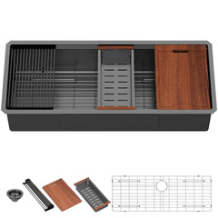 Lordear 45'' Undermount Single Bowl Stainless Steel Workstation Kitchen Sink