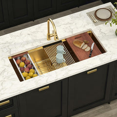 Lordear 45'' Gold Stainless Steel Undermount Workstation Kitchen Sink